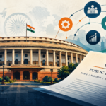 Original representative illustration of Parliament and public policy, branded Indian Political Hub